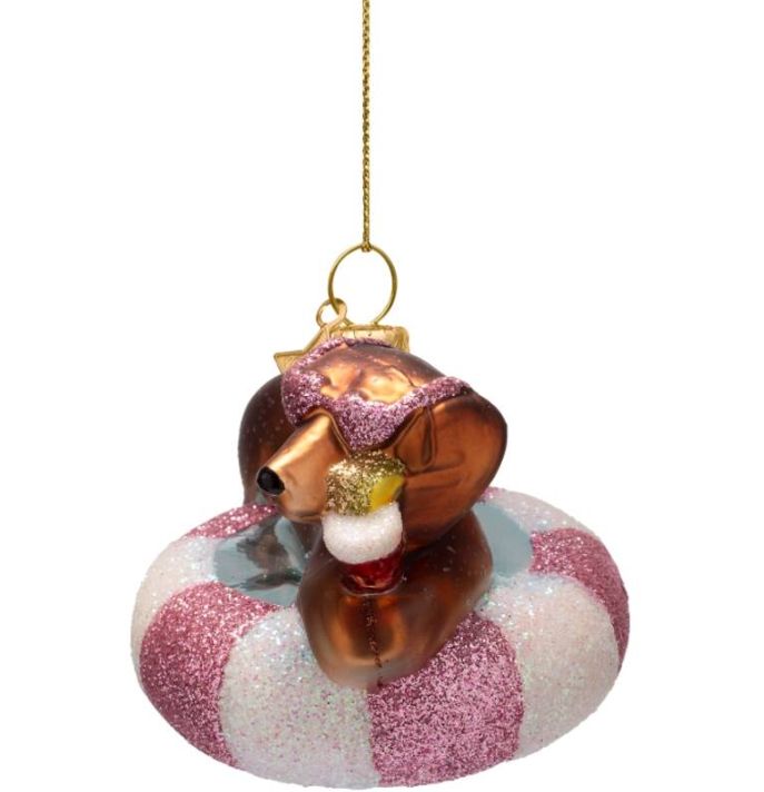Ornament glass mutlicolor dog on pool float H6cm