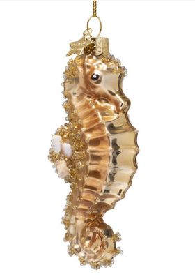 Ornament glass gold seahorse H13.5cm