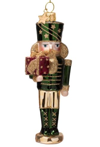 Ornament glass night green nutcracker H16.5cm
