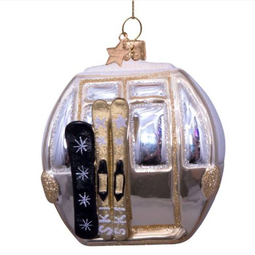 Ornament glass beige ski gondela H8cm