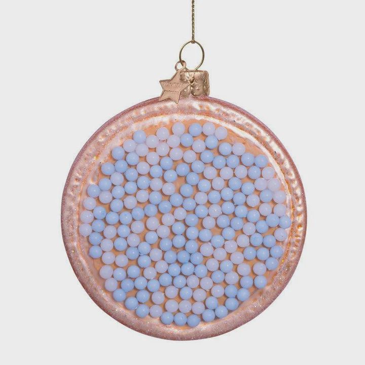 Ornament glass blue/white Dutch beschuitje H8.5cm w/box