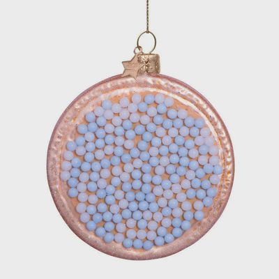 Ornament glass blue/white Dutch beschuitje H8.5cm w/box