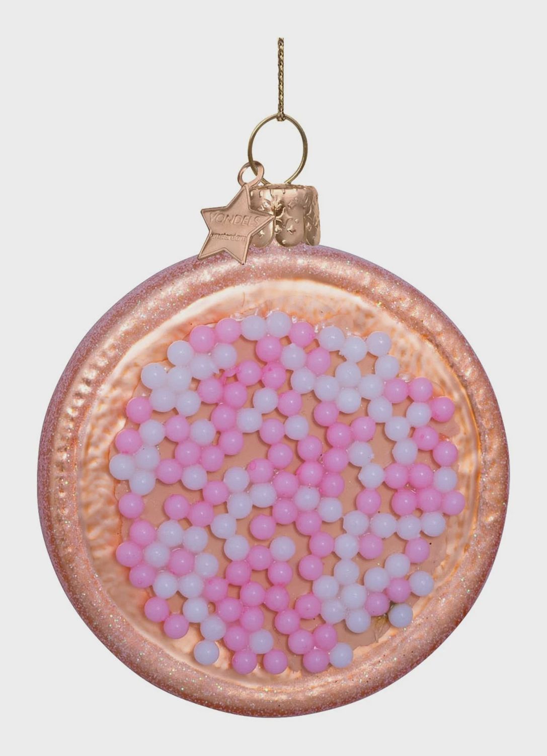 Ornament glass pink/white Dutch beschuitje H8.5cm w/box