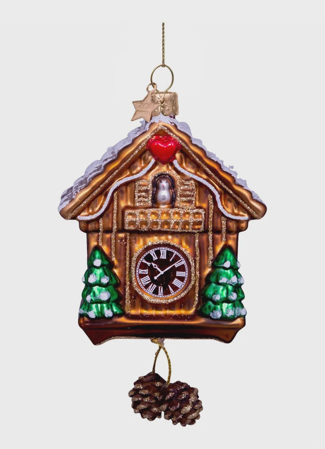 Ornament glass brown cuckoo clock H10cm