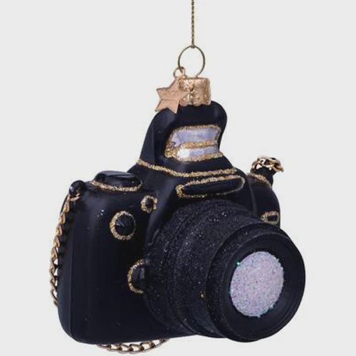 Ornament glass black camera H9cm