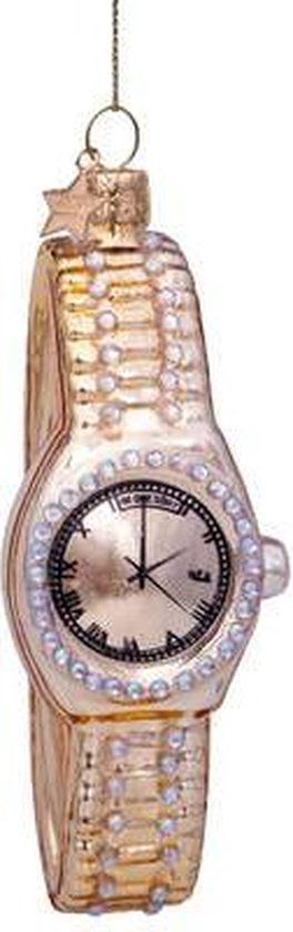Ornament glass gold watch w/diamonds H10cm