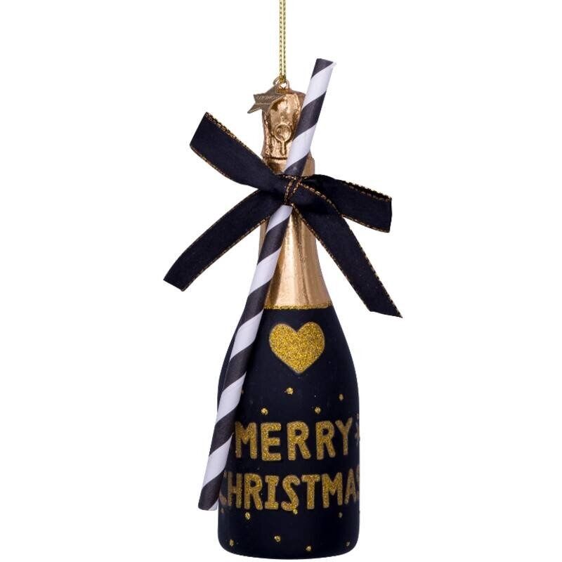 Ornament glass black champagne bottle H16cm