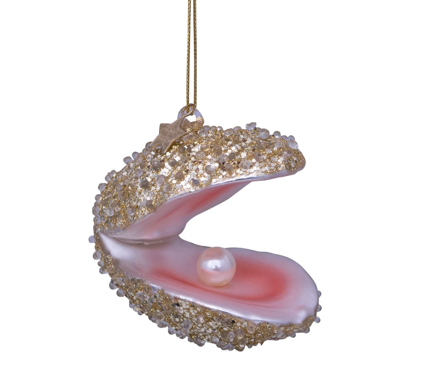 Ornament glass champagne glitter oyster H7cm