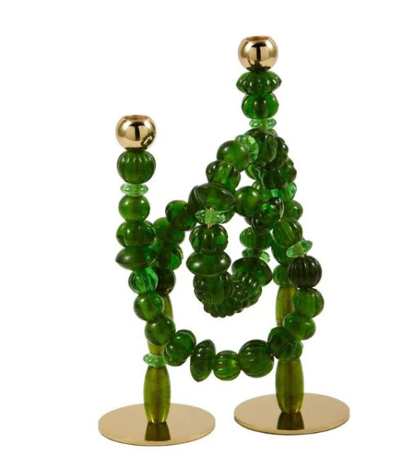Candle holder beads dark green
