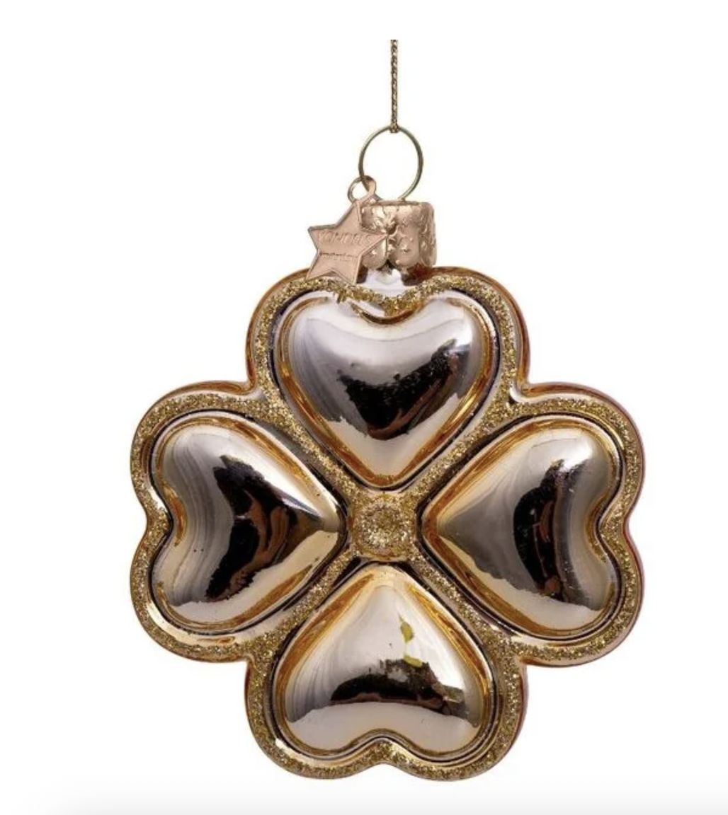 Ornament glass shiny gold clover H8cm