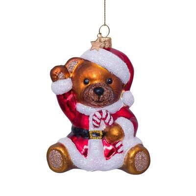 Ornament glass multi bear w/christmas dress H9.5cm