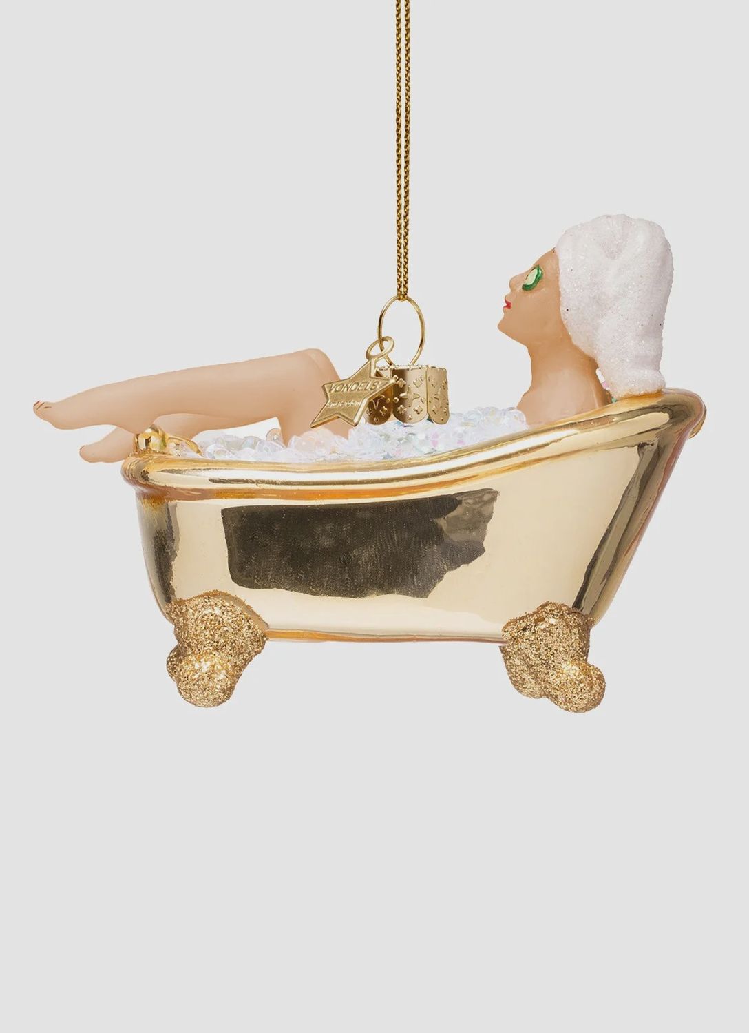 Ornament glass woman in shiny gold bath H6cm