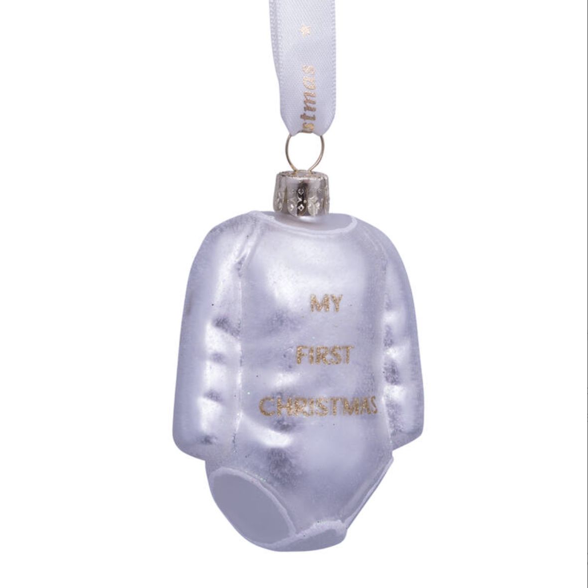 Ornament glass ecru baby's first Christmas romper H8cm