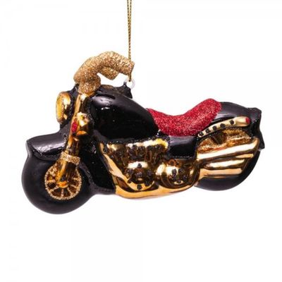 Ornament glass black/gold motorcycle H9cm