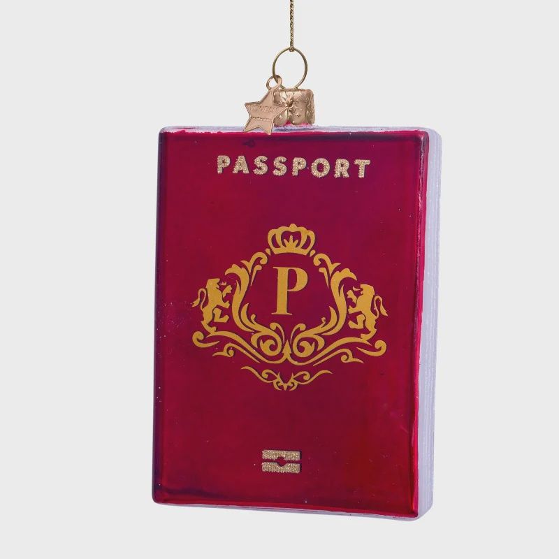 Ornament glass red passport w/boarding pass H10.5cm