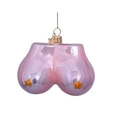 Ornament glass mid pink opal boobs w/stars H7cm