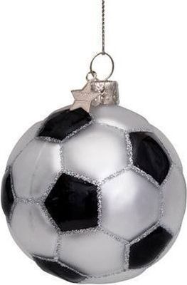Ornament glass white/black glitter voetbal H7cm