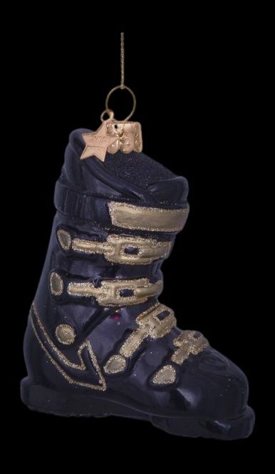 Ornament glass black ski shoe H9.5cm
