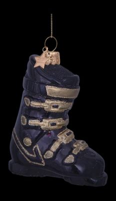 Ornament glass black ski shoe H9.5cm