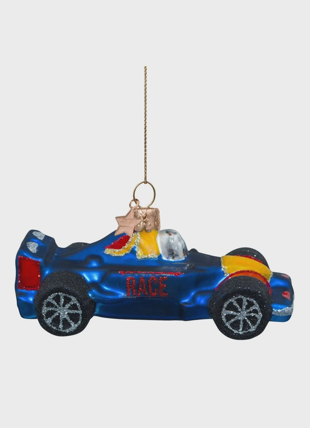 Ornament glass blue racing car H5cm