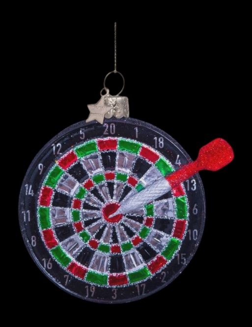 Ornament glass black dartboard H8.5cm