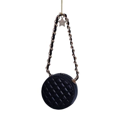 Ornament glass black round fashion bag H5.5cm