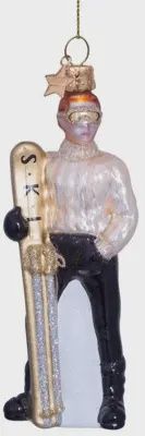 Ornament glass champagne ski boy H12.5cm