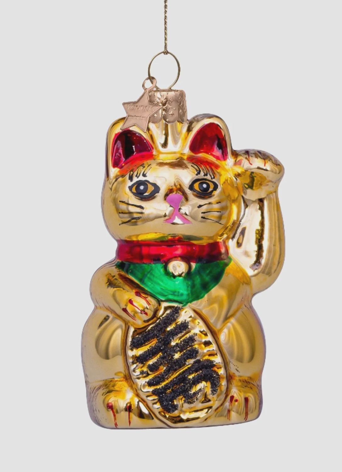 Ornament glass gold lucky cat H9cm