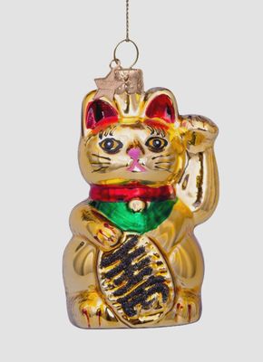 Ornament glass gold lucky cat H9cm