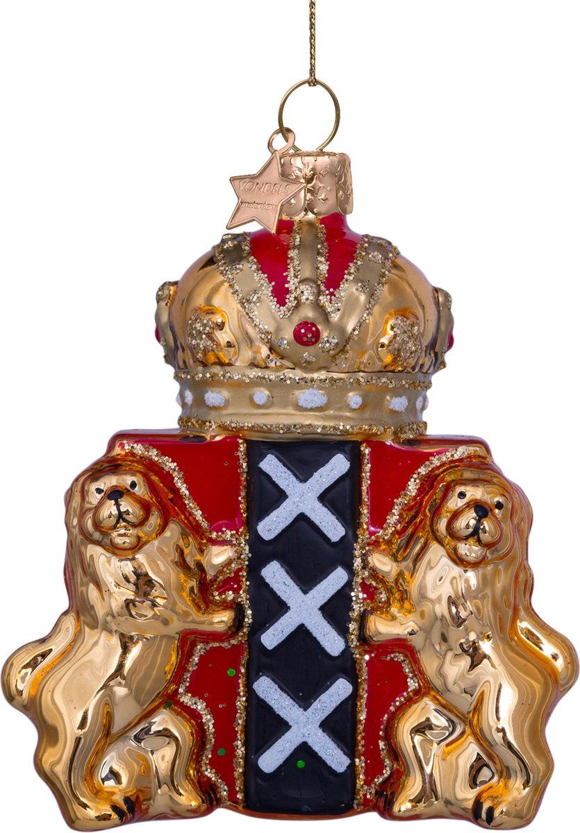 Ornament glass gold shield of Amsterdam H9.5cm w/box