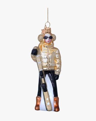 Ornament glass gold ski lady H13cm
