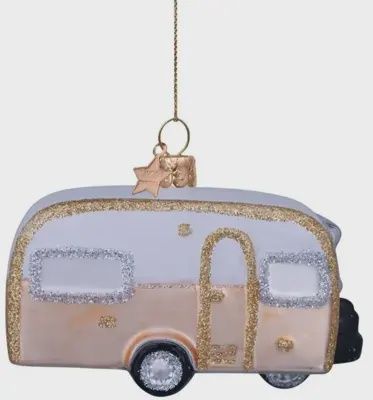 Ornament glass gold/white caravan H7cm