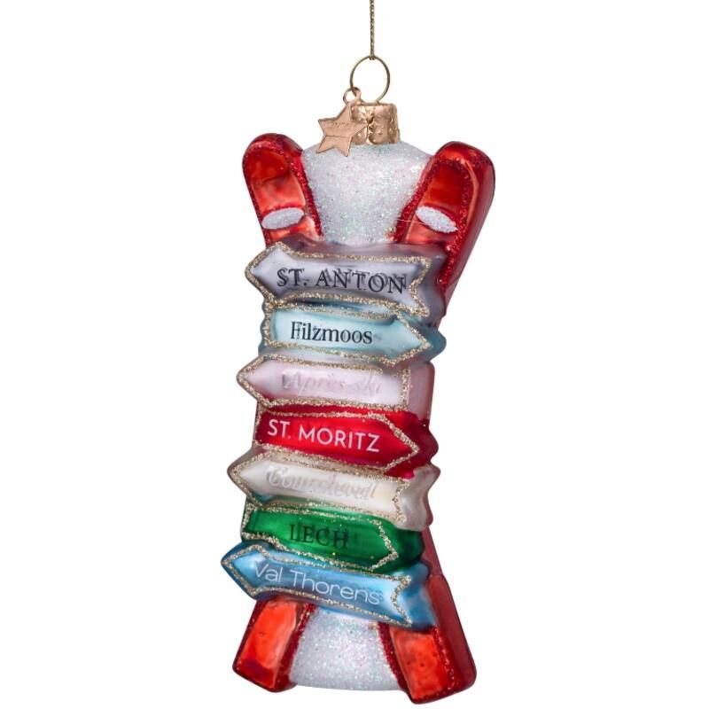 Ornament glass red ski w/names H11.5cm