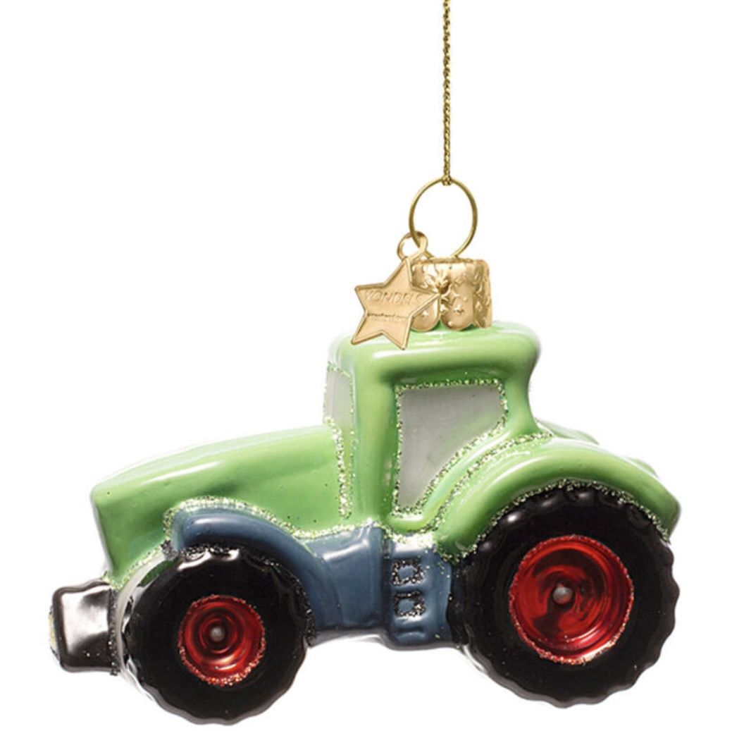 Ornament glass green tractor H7.5cm