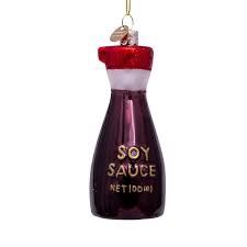 Ornament glass brown bottle of soya sauce H11cm