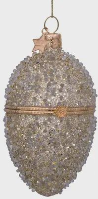 Ornament glass gold egg w/allover gold beads H11cm