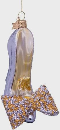 Ornament glass silver high heel shoe w/bow H10cm