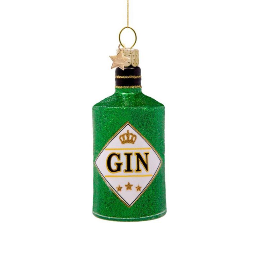 Ornament glass green glitter gin bottle