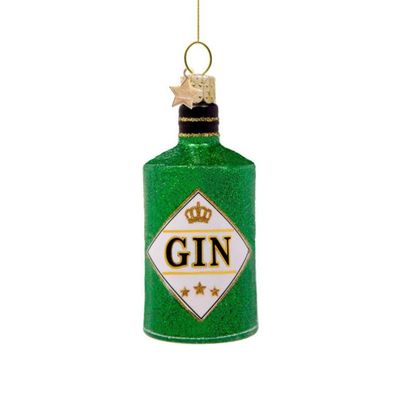 Ornament glass green glitter gin bottle