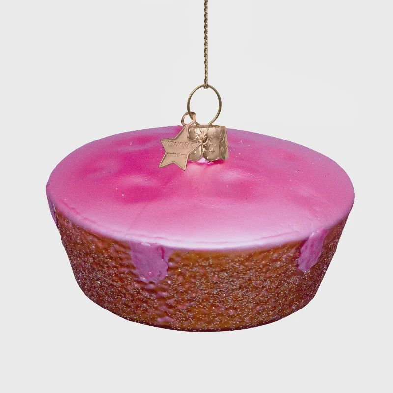 Ornament glass roze koek H6cm