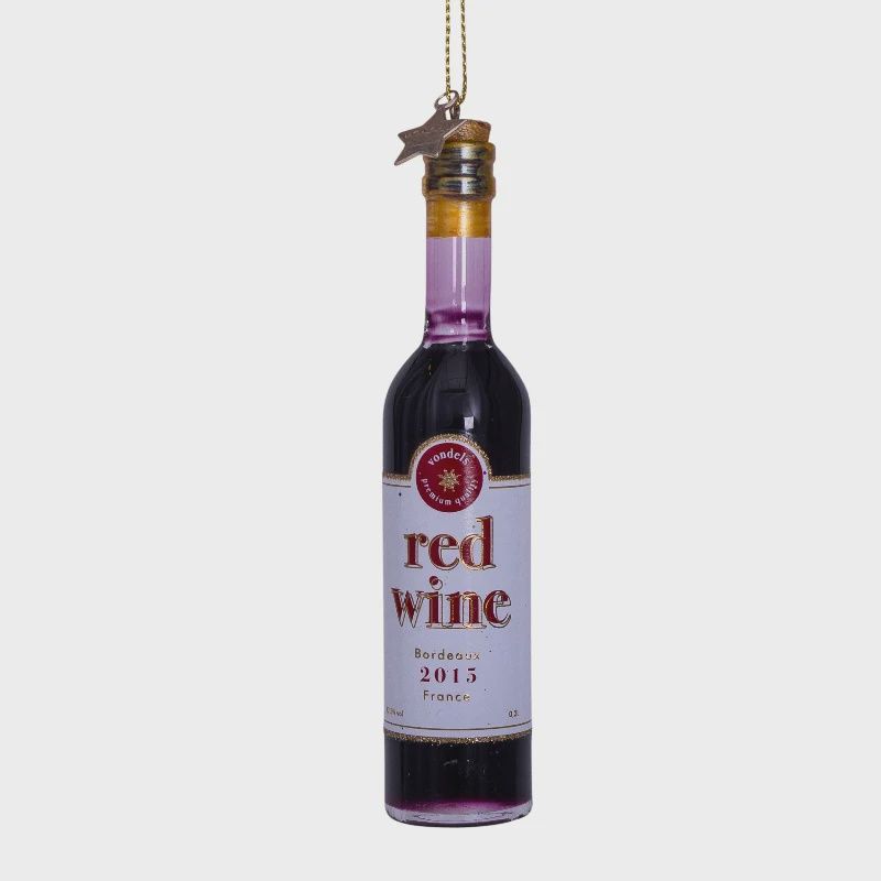 Ornament glass red wine bottle H11cm