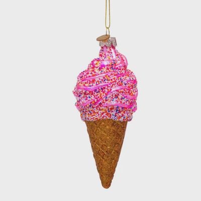 Ornament glass icecream w/disco dip H14cm