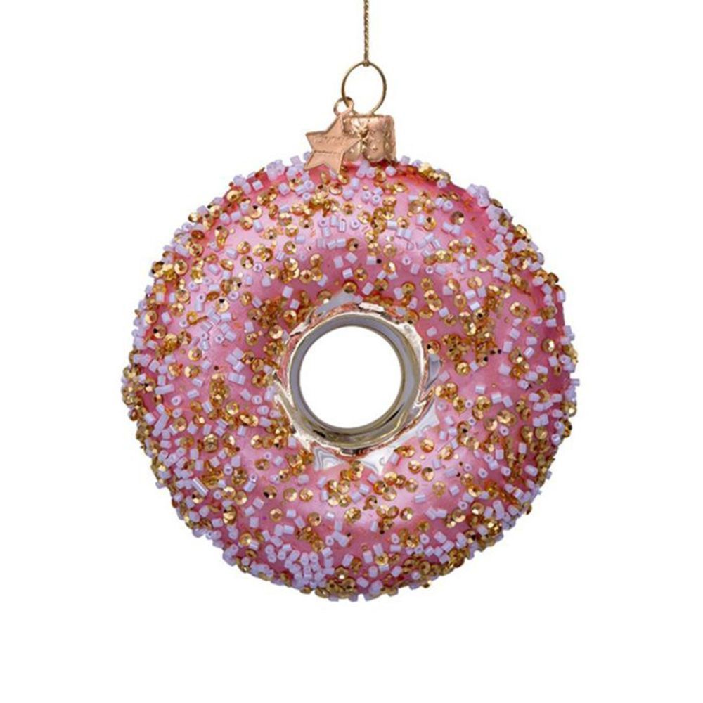 Ornament glass gold/pink donut