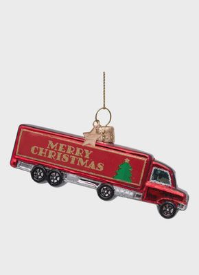 Ornament glass red truck w/merry christmas H5cm