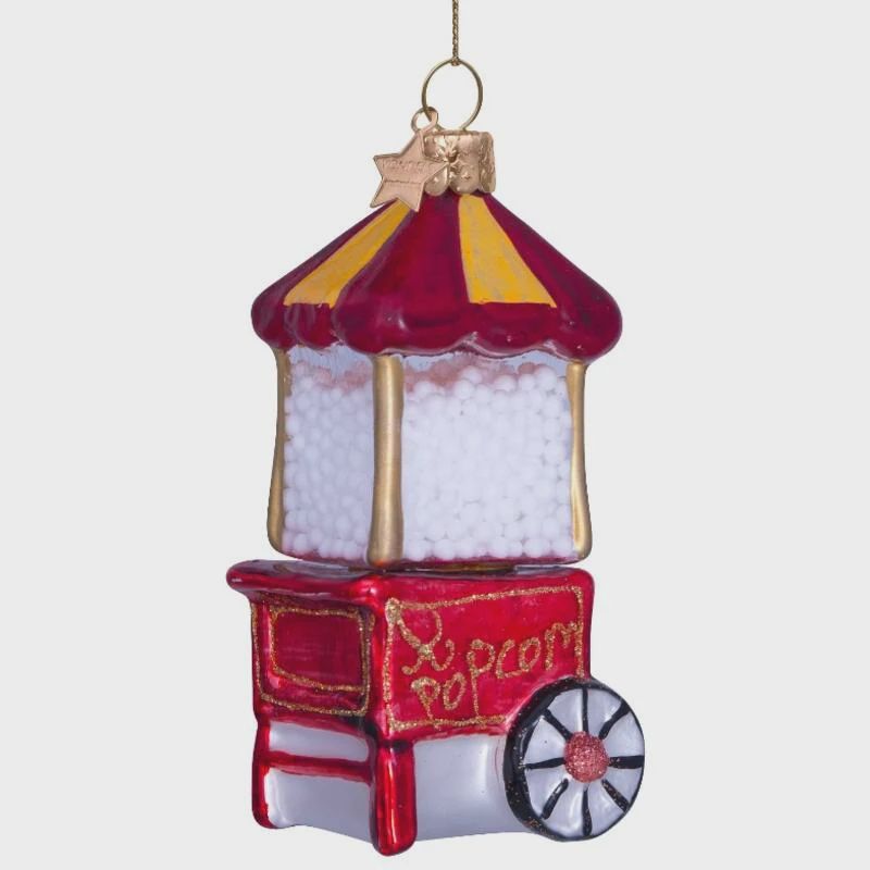 Ornament glass red popcorn machine H11cm
