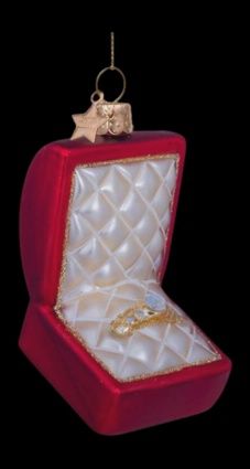 Ornament glass red matt trouwring in doosje H9cm