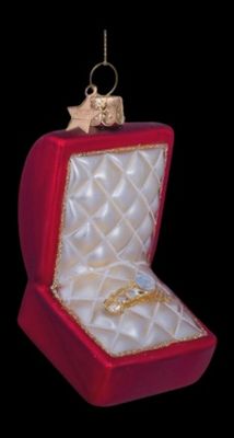 Ornament glass red matt trouwring in doosje H9cm