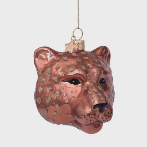 Ornament glass blush opal/orange panther head H7cm
