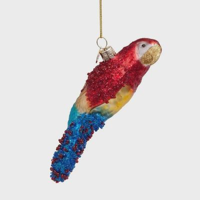 Ornament glass parrot blue/yellow/red H11cm