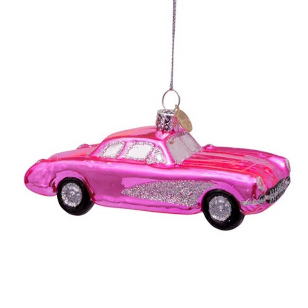 Ornament glass pink car H4cm